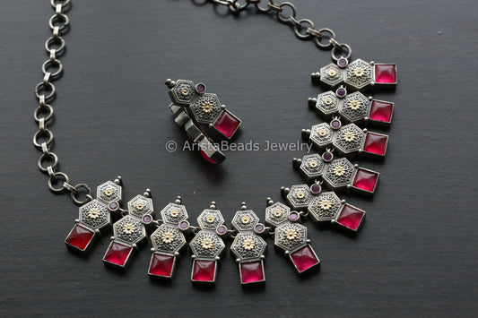 Dual Tone Ruby Quartz Necklace Set