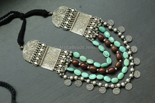 4 Line Boho Silver Look Alike Necklace - Style 2
