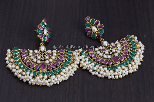 Extra Large Ruby Emerald Chandbaali