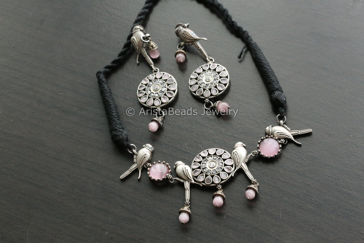 Oxidized Pink Parrot Necklace Set