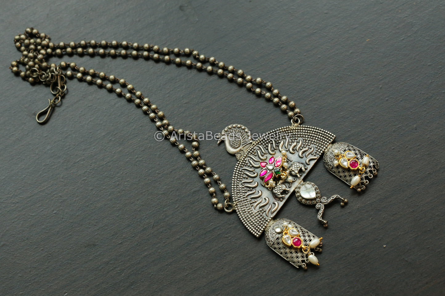 Kundan Jadau Motif Oxidized Necklace - Style 5