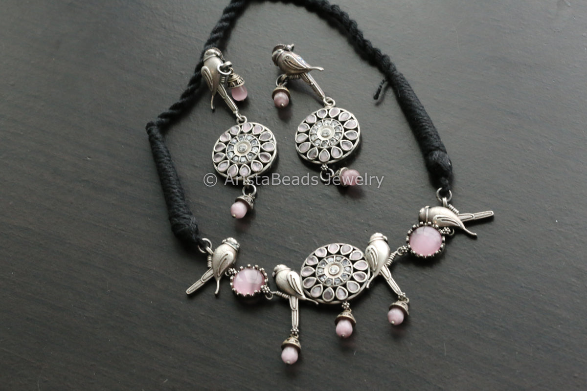 Oxidized Pink Parrot Necklace Set