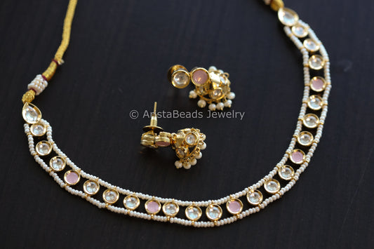 Premium Quality Foil Kundan Necklace Set - Pink