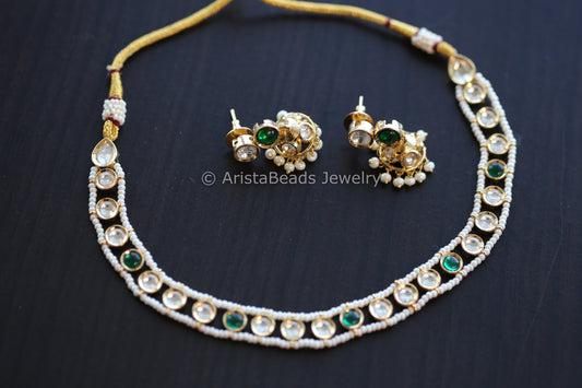 Premium Quality Foil Kundan Necklace Set - Green