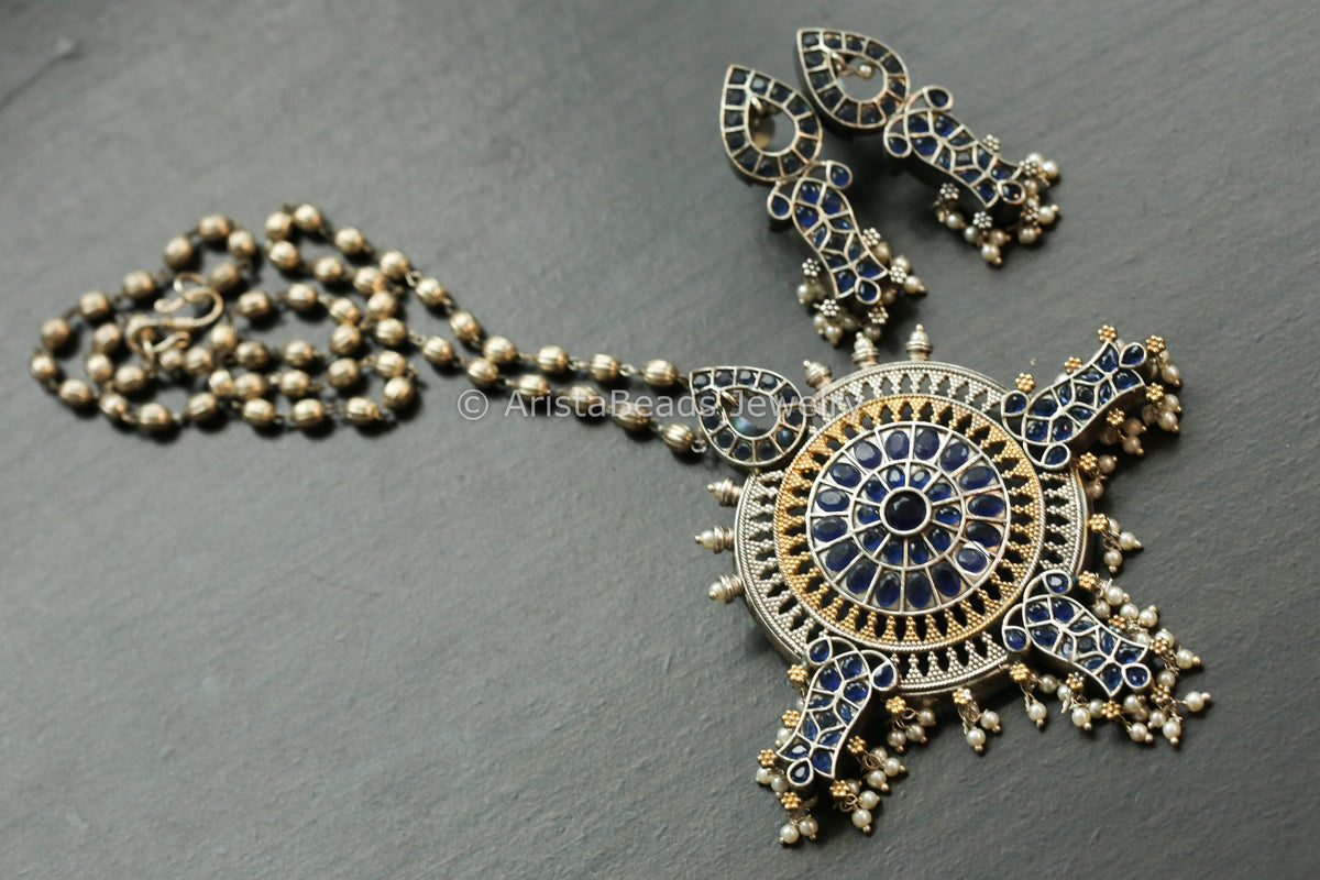 Dual Tone Necklace Set - Blue