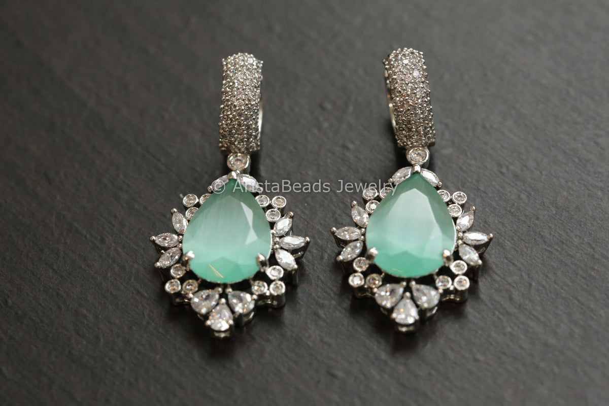 Micro CZ Hoop Earrings - Mint