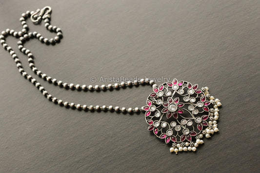 Silver Look Alike Kemp CZ Necklace -  Ruby