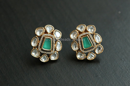 Premium Micro CZ & Polki  Studs - Green