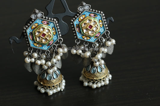 Enamel Jhumka - Blue