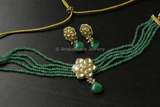 Dainty Pachi Kundan Choker Set - Clear Green