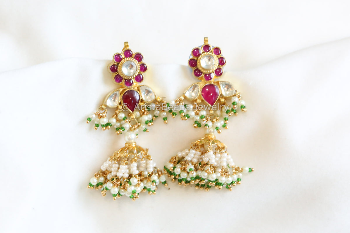 Pachi Kundan Moti Jhumka