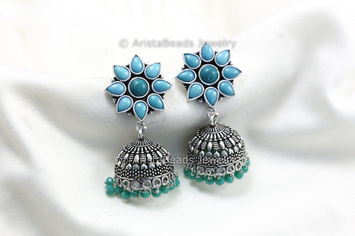 Oxidized Jhumka  - Turquoise Green
