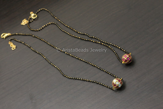 Jadau Black Bead Necklace - Ruby