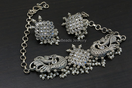 Silver Tone Brass Choker Set - Clear
