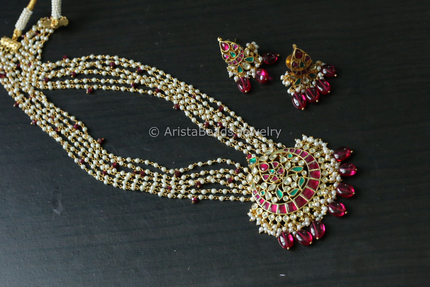 Jadau Pachi Kundan Necklace Set - Ruby