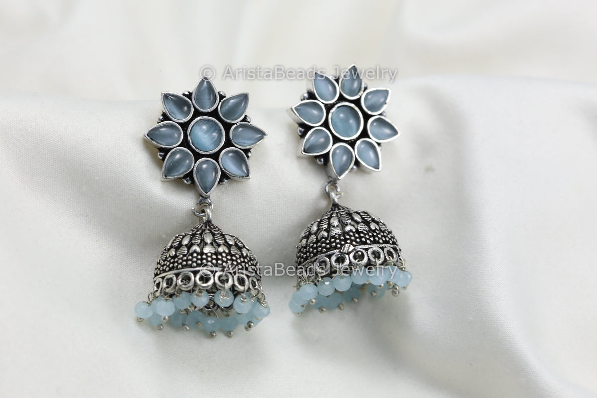Oxidized Jhumka  - Light Blue