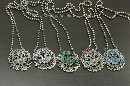 Silver Look ALike Pendant Chain Necklace ( Colors Available)