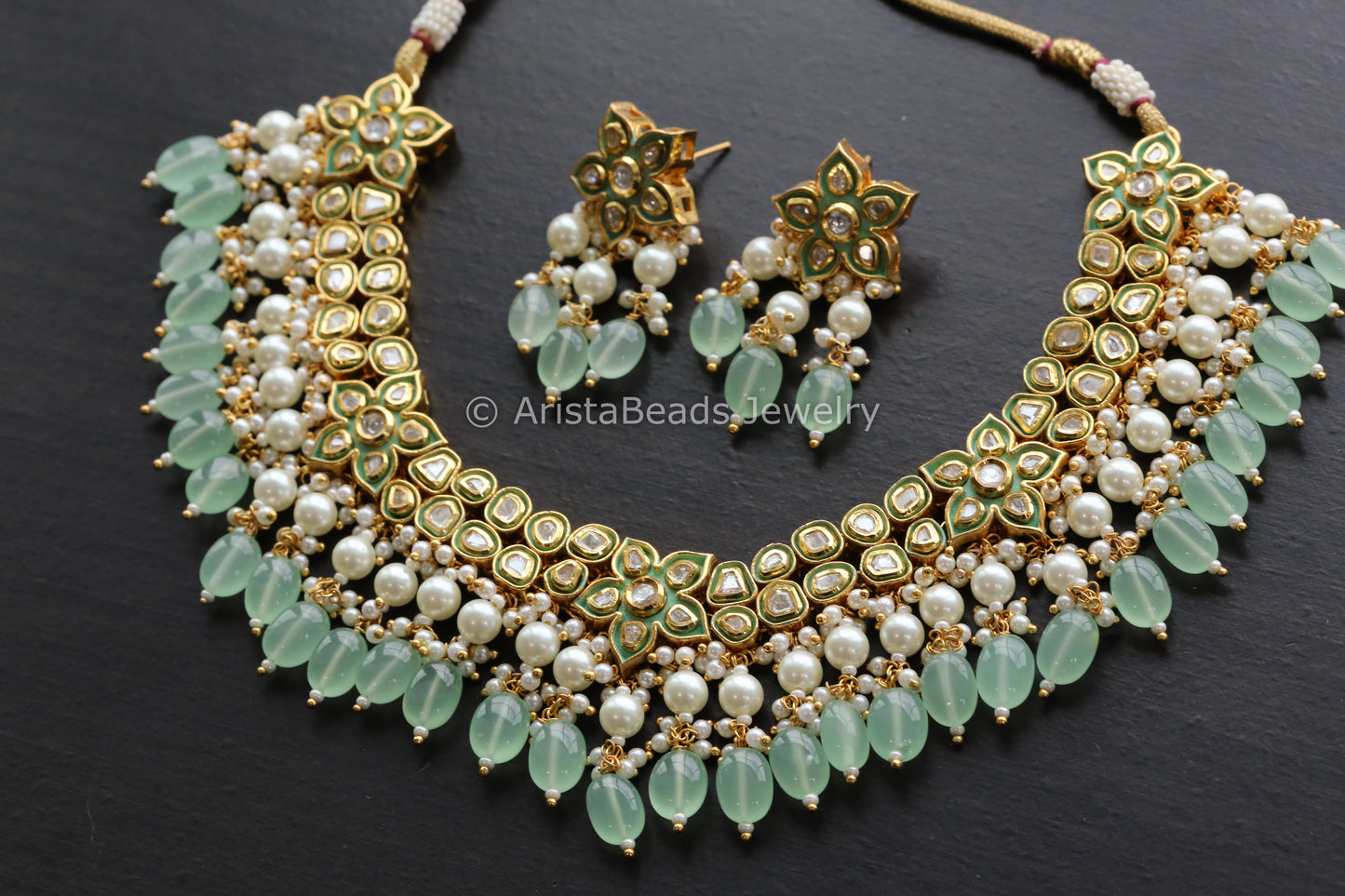 Premium Uncut Foil Kundan Polki & Enamel Set -Mint