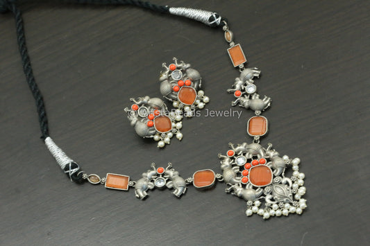 Coral Orange Elephant Necklace Set
