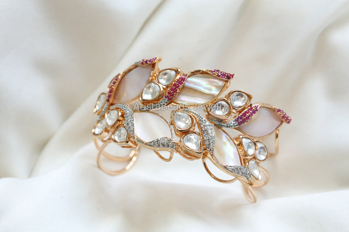 MOP, CZ & Kundan Gold Bracelet (Adjustable)