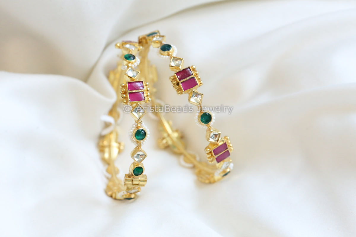 Multicolor Pachi Kundan Bangle Set (Openable 2.6)