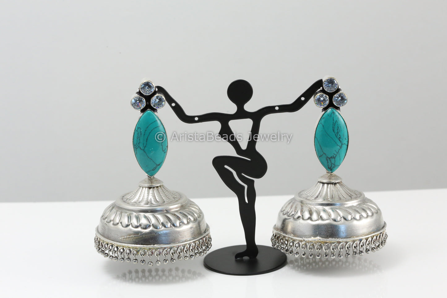Jumbo Large Jhumka - Turquoise Clear