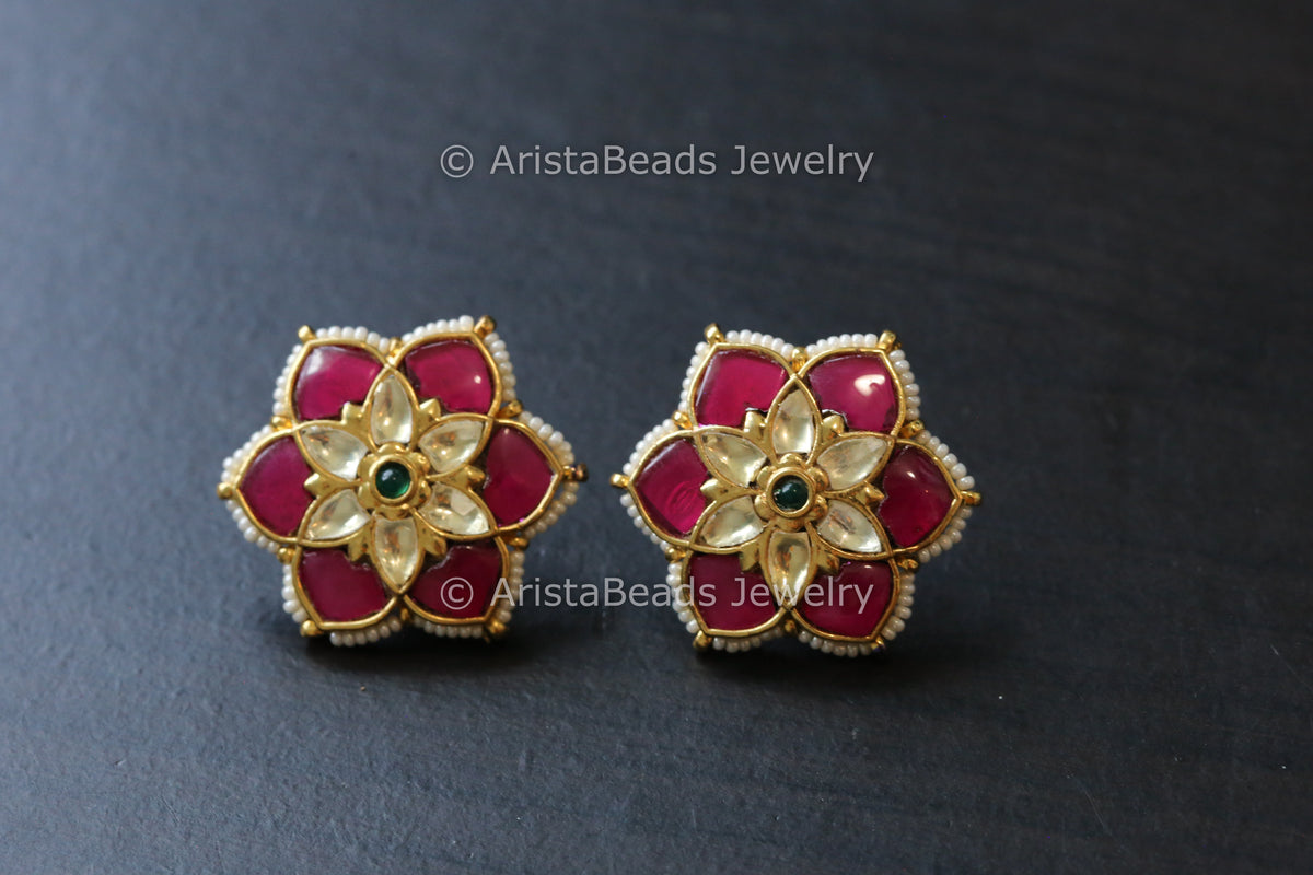 Pachi Kundan Studs - Ruby