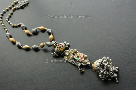 925 Sterling Silver Kundan Necklace With Jhumka Drop