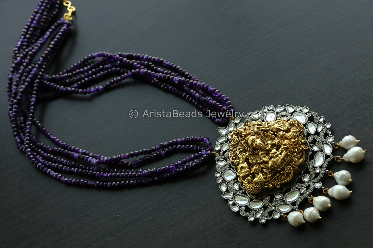 Victorian Kundan CZ Necklace - Purple