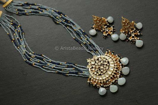 Blue & Aqua Pachi Kundan Necklace Set