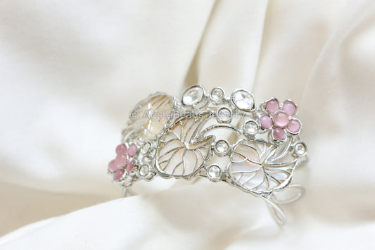 MOP & Kundan Silver Bracelet ( Adjustable)