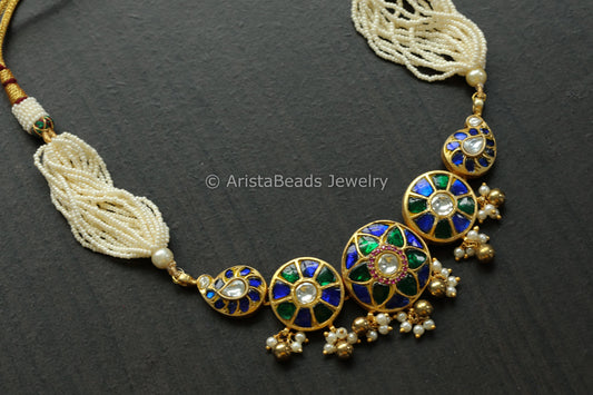 Blue Green Jadau Kundan Necklace