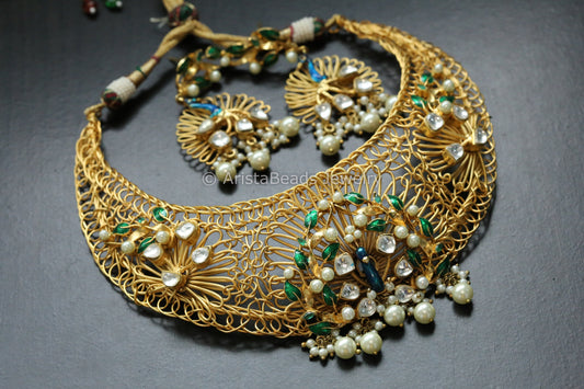 Contemporary Handmade Polki Kundan Enamel Necklace Set