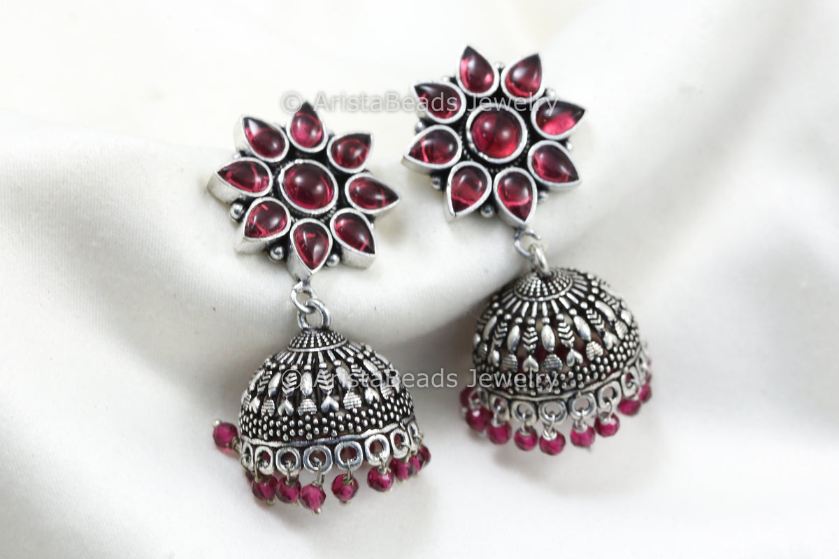 Oxidized Jhumka  - Red