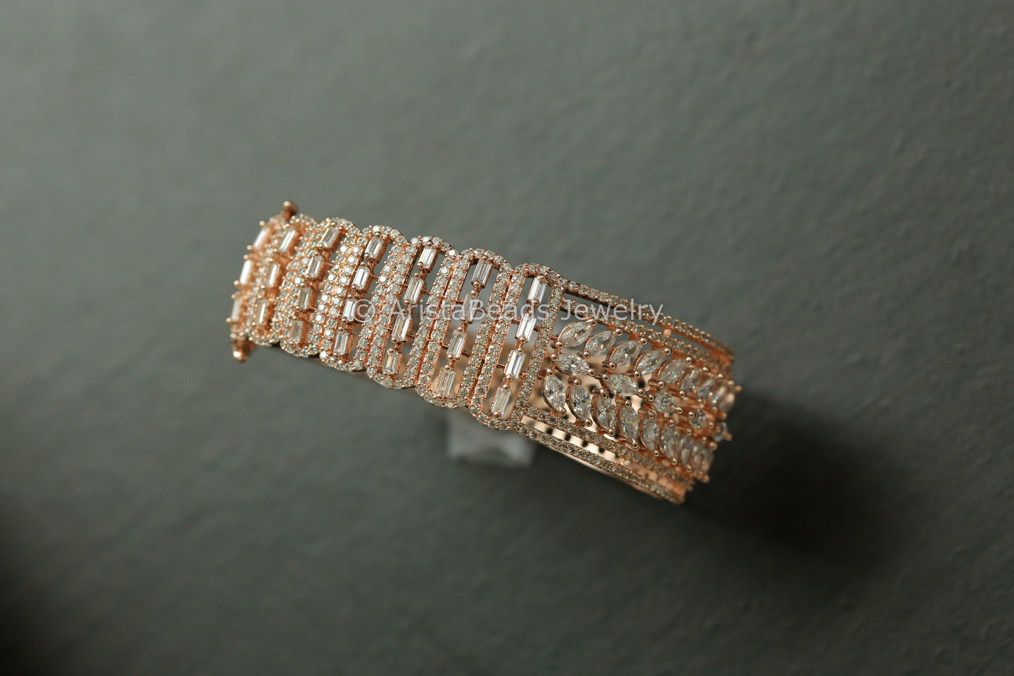 Premium Rose Gold Finish Micro CZ Bangle (Openable)