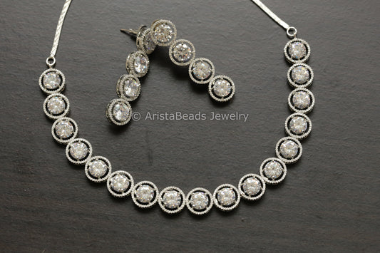 Solitaire Diamond  Look Clear CZ Necklace Set