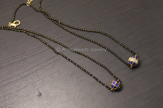 Jadau Black Bead Necklace - Blue