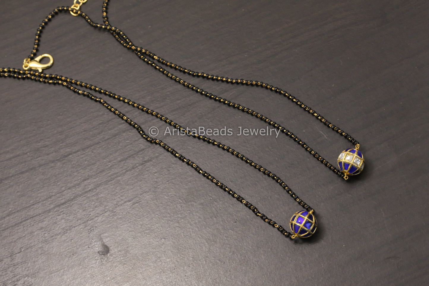 Jadau Black Bead Necklace - Blue