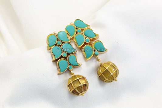 Jadau Kundan Earrings -Turquoise Musturd
