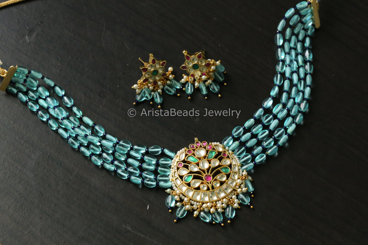 One Of A Kind Aqua Kundan Necklace Set
