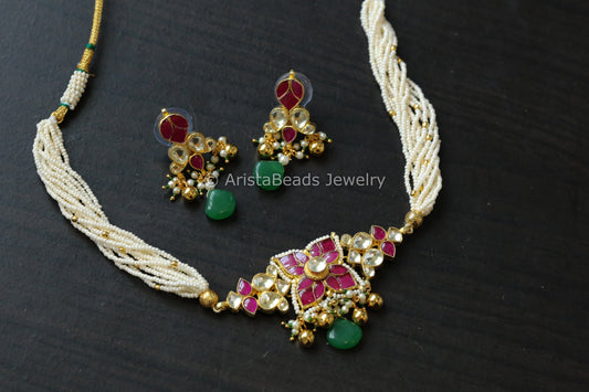 Dainty Pachi Kundan Choker Set In Seed Pearls