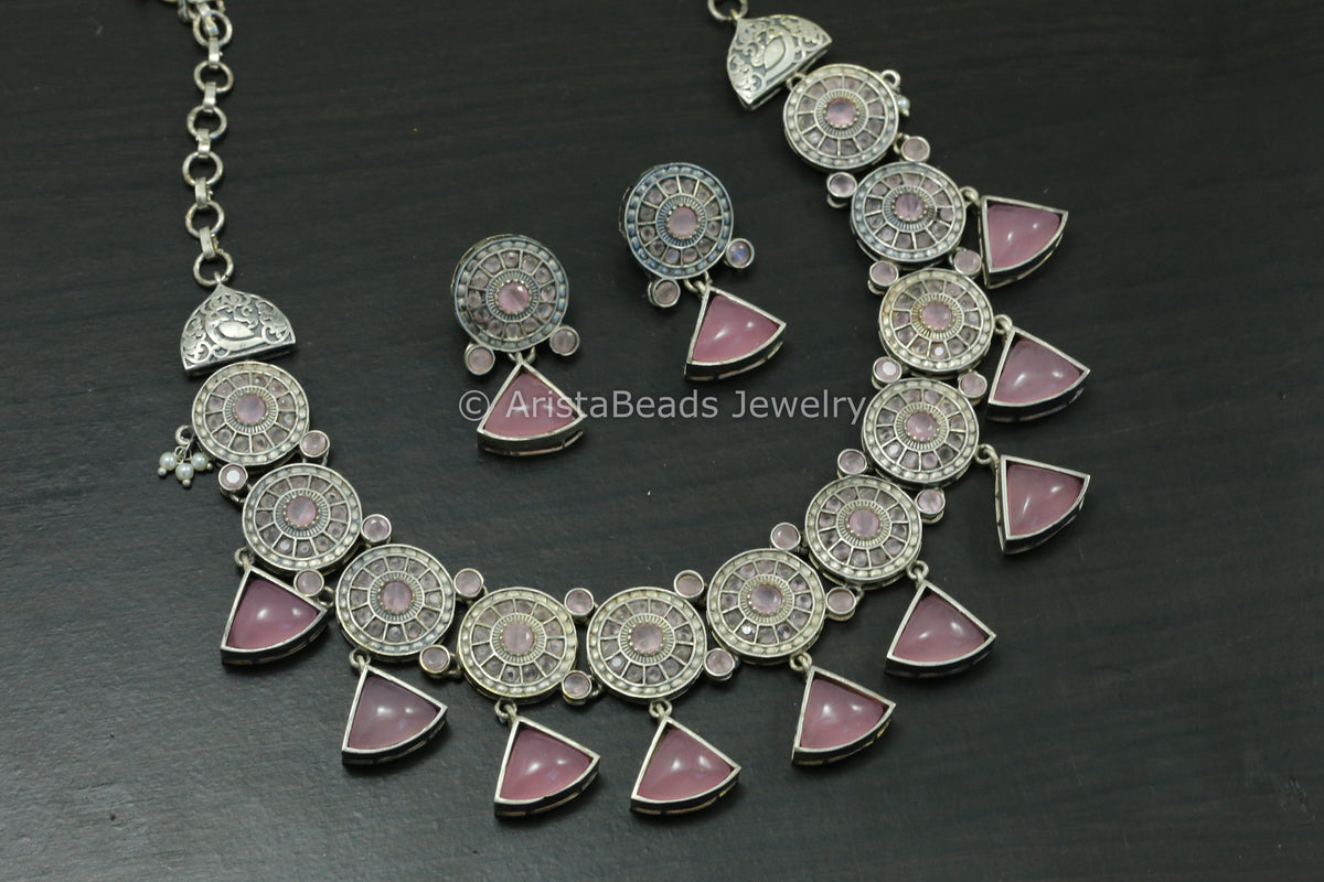 Pink CZ & Monalisa Necklace Set