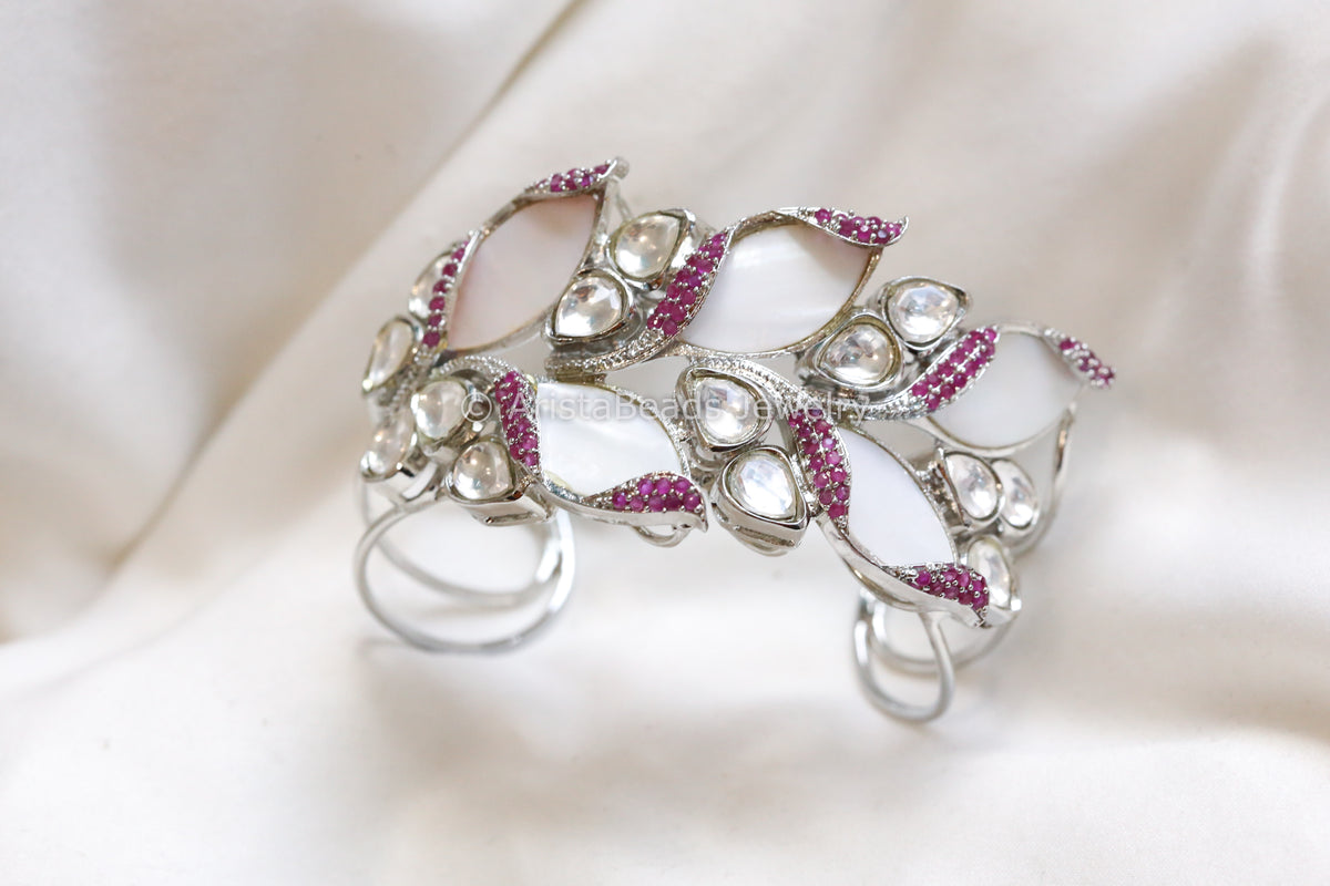 MOP, CZ & Kundan Silver Bracelet (Adjustable)