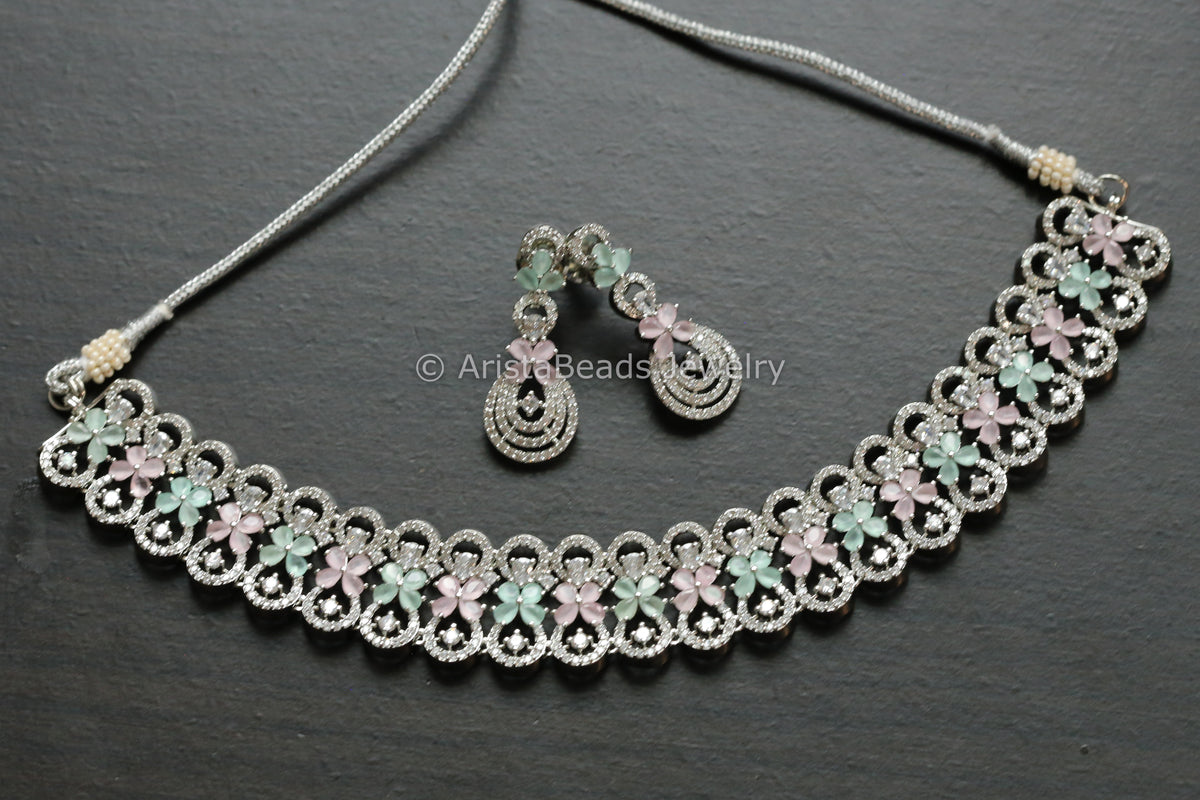 Premium Quality Pastel Color CZ Necklace Set