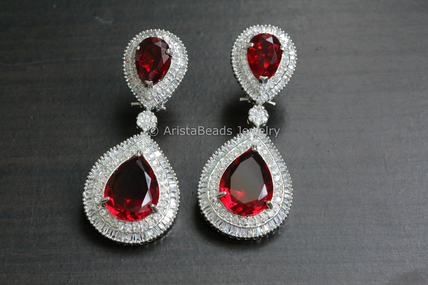 Premium Contemporary Ruby Red CZ Earrings