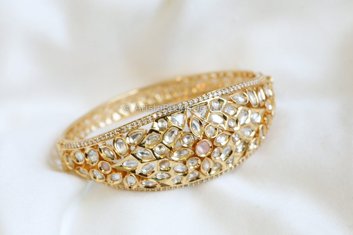 Uncut Foil Kundan Bracelet - Pink