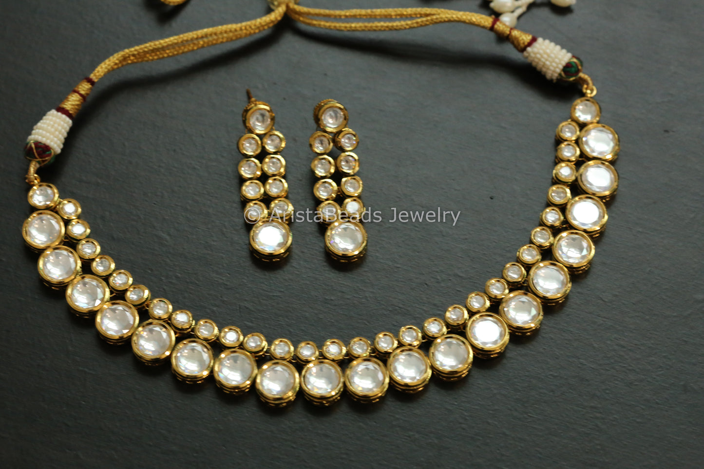 Premium Bikaneri Kundan Necklace Set - Round Kundan