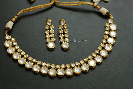Premium Bikaneri Kundan Necklace Set - Round Kundan