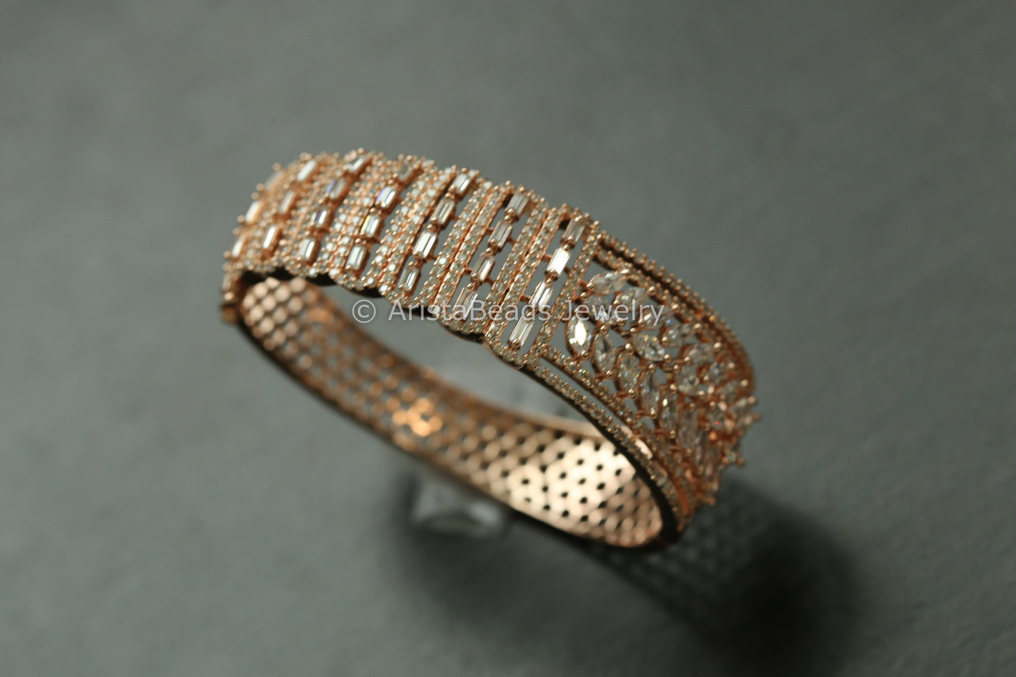 Premium Rose Gold Finish Micro CZ Bangle (Openable)