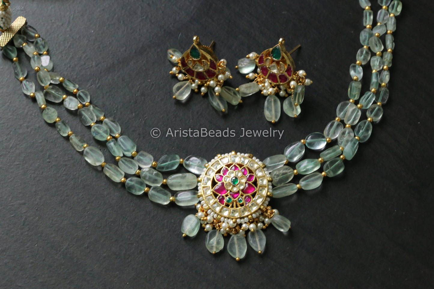 Real Fluorite & Fine Jadau Pachi Kundan Set